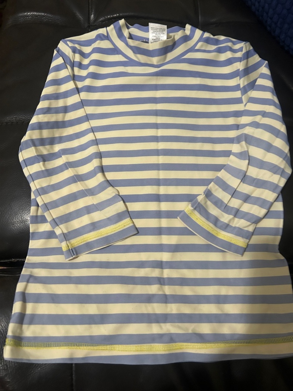Mini Boden Striped Crewneck swimshirt  in Pale Blue and Cream 3/4 sleeve